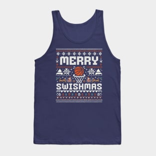 Merry Swishmas - Funny Christmas Basketball Swish Ugly Sweater Tank Top